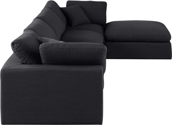Comfy Black Linen Textured Fabric Modular Sectional 187Black-Sec5A Meridian Furniture