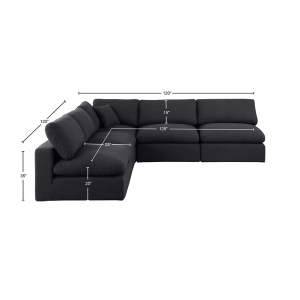 Comfy Black Linen Textured Fabric Modular Sectional 187Black-Sec5B Meridian Furniture