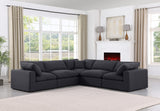 Comfy Black Linen Textured Fabric Modular Sectional 187Black-Sec5C Meridian Furniture