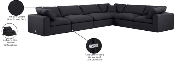 Comfy Black Linen Textured Fabric Modular Sectional 187Black-Sec6A Meridian Furniture