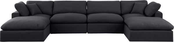 Comfy Black Linen Textured Fabric Modular Sectional 187Black-Sec6B Meridian Furniture