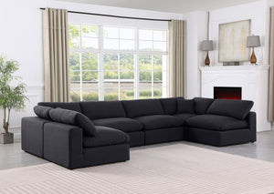Comfy Black Linen Textured Fabric Modular Sectional 187Black-Sec6D Meridian Furniture