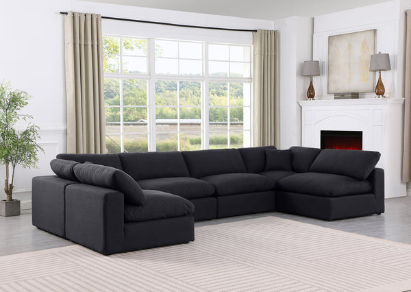 Comfy Black Linen Textured Fabric Modular Sectional 187Black-Sec6D Meridian Furniture