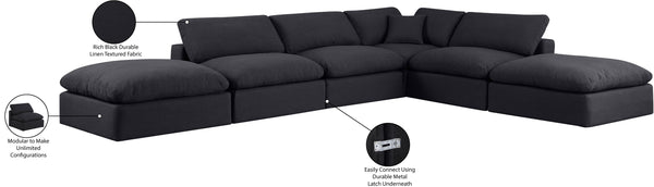 Comfy Black Linen Textured Fabric Modular Sectional 187Black-Sec6E Meridian Furniture