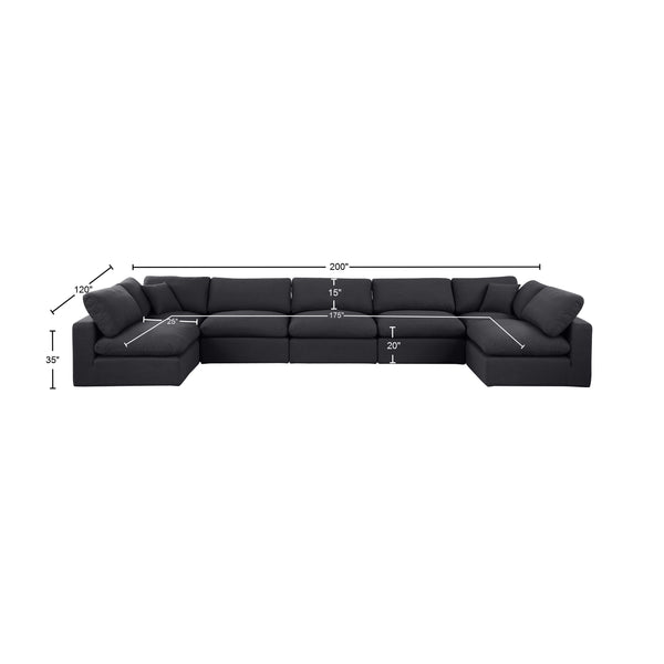 Comfy Black Linen Textured Fabric Modular Sectional 187Black-Sec7B Meridian Furniture