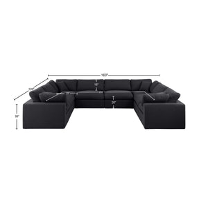 Comfy Black Linen Textured Fabric Modular Sectional 187Black-Sec8A Meridian Furniture