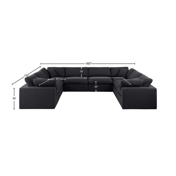 Comfy Black Linen Textured Fabric Modular Sectional 187Black-Sec8A Meridian Furniture