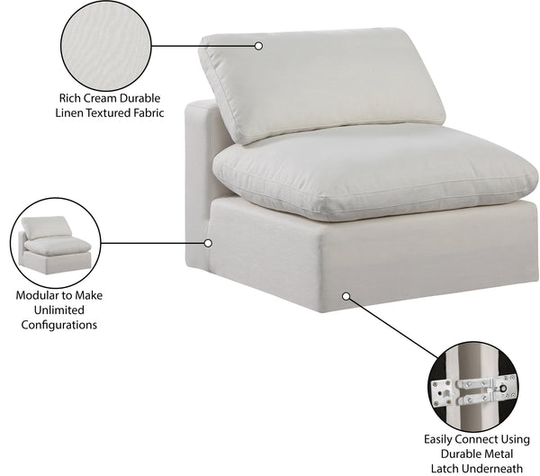 Comfy Cream Linen Textured Fabric Modular Armless Chair 187Cream-Armless Meridian Furniture