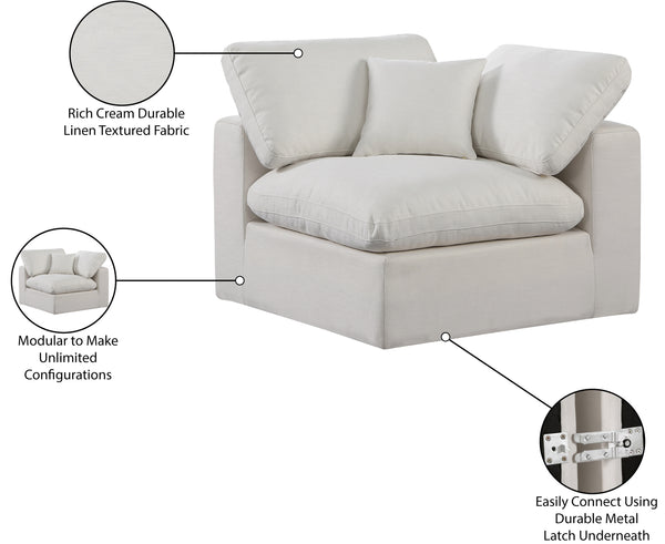 Comfy Cream Linen Textured Fabric Modular Corner Chair 187Cream-Corner Meridian Furniture