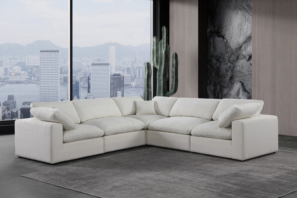 Comfy Cream Linen Textured Fabric Modular Sectional 187Cream-Sec5C Meridian Furniture