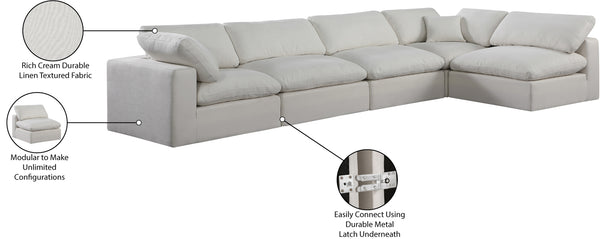 Comfy Cream Linen Textured Fabric Modular Sectional 187Cream-Sec5D Meridian Furniture