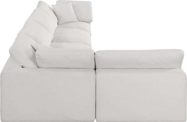 Comfy Cream Linen Textured Fabric Modular Sectional 187Cream-Sec5D Meridian Furniture