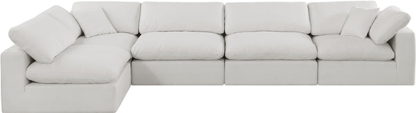 Comfy Cream Linen Textured Fabric Modular Sectional 187Cream-Sec5D Meridian Furniture