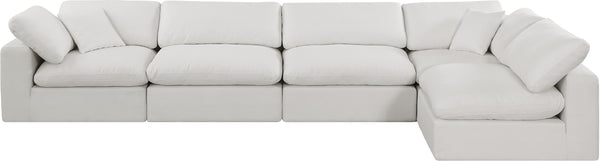 Comfy Cream Linen Textured Fabric Modular Sectional 187Cream-Sec5D Meridian Furniture
