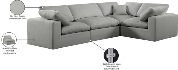 Comfy Grey Linen Textured Fabric Modular Sectional 187Grey-Sec4C Meridian Furniture