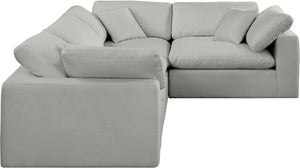 Comfy Grey Linen Textured Fabric Modular Sectional 187Grey-Sec4C Meridian Furniture
