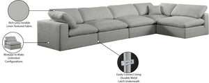 Comfy Grey Linen Textured Fabric Modular Sectional 187Grey-Sec5D Meridian Furniture