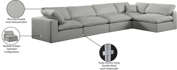 Comfy Grey Linen Textured Fabric Modular Sectional 187Grey-Sec5D Meridian Furniture