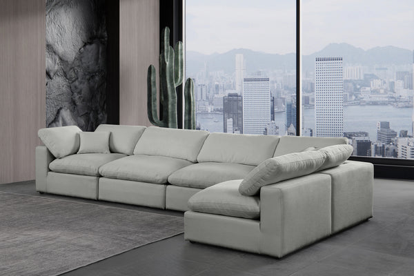 Comfy Grey Linen Textured Fabric Modular Sectional 187Grey-Sec5D Meridian Furniture