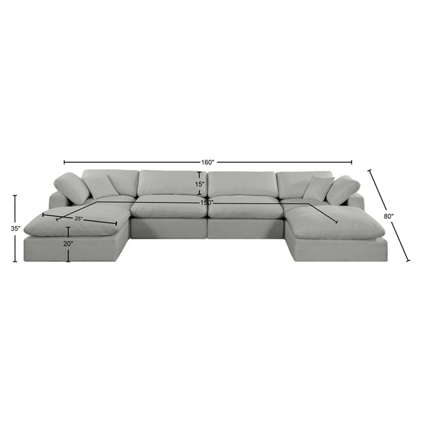Comfy Grey Linen Textured Fabric Modular Sectional 187Grey-Sec6B Meridian Furniture