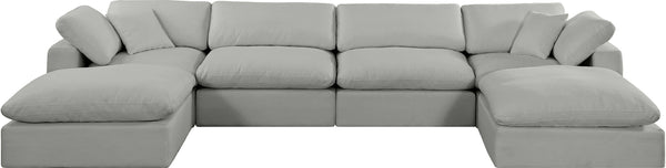 Comfy Grey Linen Textured Fabric Modular Sectional 187Grey-Sec6B Meridian Furniture