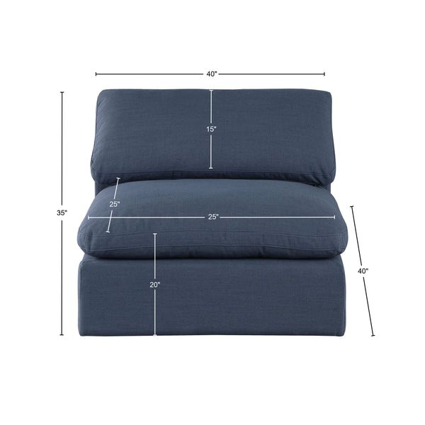 Comfy Navy Linen Textured Fabric Modular Armless Chair 187Navy-Armless Meridian Furniture