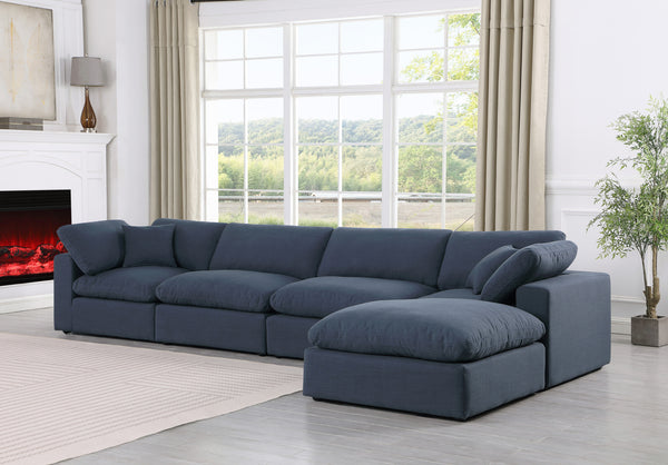 Comfy Navy Linen Textured Fabric Modular Sectional 187Navy-Sec5A Meridian Furniture