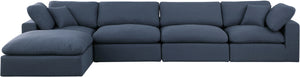 Comfy Navy Linen Textured Fabric Modular Sectional 187Navy-Sec5A Meridian Furniture