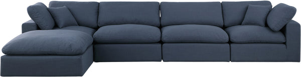 Comfy Navy Linen Textured Fabric Modular Sectional 187Navy-Sec5A Meridian Furniture