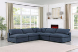 Comfy Navy Linen Textured Fabric Modular Sectional 187Navy-Sec5B Meridian Furniture