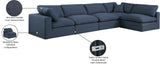 Comfy Navy Linen Textured Fabric Modular Sectional 187Navy-Sec5D Meridian Furniture