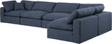 Comfy Navy Linen Textured Fabric Modular Sectional 187Navy-Sec5D Meridian Furniture