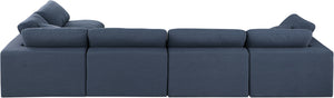 Comfy Navy Linen Textured Fabric Modular Sectional 187Navy-Sec5D Meridian Furniture