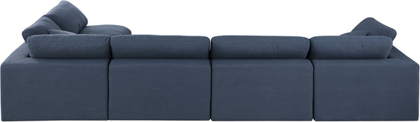 Comfy Navy Linen Textured Fabric Modular Sectional 187Navy-Sec5D Meridian Furniture