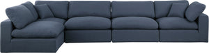 Comfy Navy Linen Textured Fabric Modular Sectional 187Navy-Sec5D Meridian Furniture