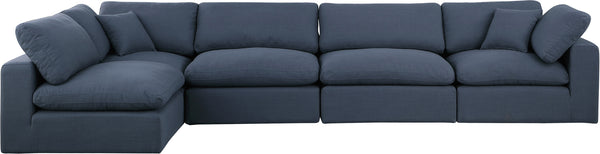 Comfy Navy Linen Textured Fabric Modular Sectional 187Navy-Sec5D Meridian Furniture