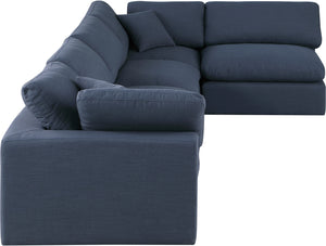 Comfy Navy Linen Textured Fabric Modular Sectional 187Navy-Sec5D Meridian Furniture