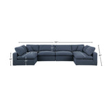 Comfy Navy Linen Textured Fabric Modular Sectional 187Navy-Sec6D Meridian Furniture