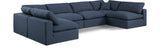 Comfy Navy Linen Textured Fabric Modular Sectional 187Navy-Sec6D Meridian Furniture