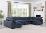 Comfy Navy Linen Textured Fabric Modular Sectional 187Navy-Sec6D Meridian Furniture