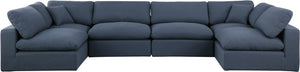 Comfy Navy Linen Textured Fabric Modular Sectional 187Navy-Sec6D Meridian Furniture
