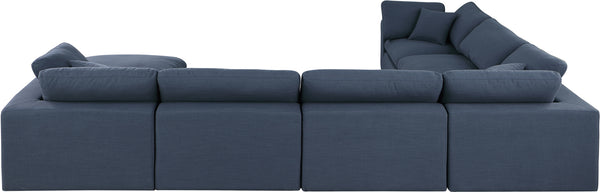 Comfy Navy Linen Textured Fabric Modular Sectional 187Navy-Sec7A Meridian Furniture
