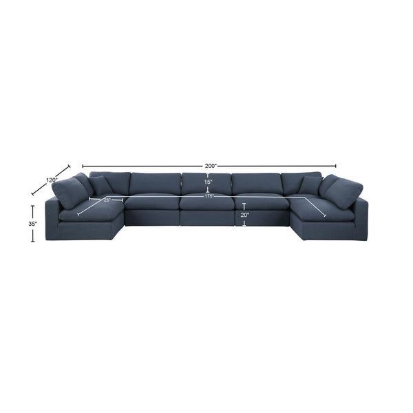 Comfy Navy Linen Textured Fabric Modular Sectional 187Navy-Sec7B Meridian Furniture