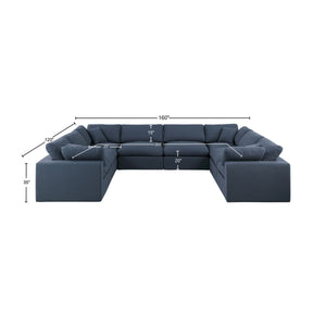 Comfy Navy Linen Textured Fabric Modular Sectional 187Navy-Sec8A Meridian Furniture