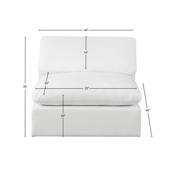 Comfy White Linen Textured Fabric Modular Armless Chair 187White-Armless Meridian Furniture