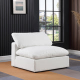 Comfy White Linen Textured Fabric Modular Armless Chair 187White-Armless Meridian Furniture