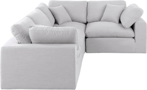 Comfy White Linen Textured Fabric Modular Sectional 187White-Sec4C Meridian Furniture