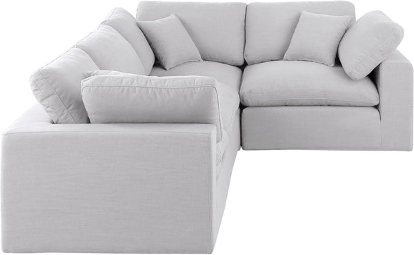 Comfy White Linen Textured Fabric Modular Sectional 187White-Sec4C Meridian Furniture