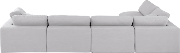 Comfy White Linen Textured Fabric Modular Sectional 187White-Sec5D Meridian Furniture