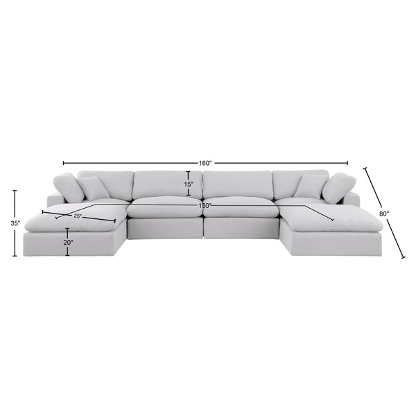 Comfy White Linen Textured Fabric Modular Sectional 187White-Sec6B Meridian Furniture